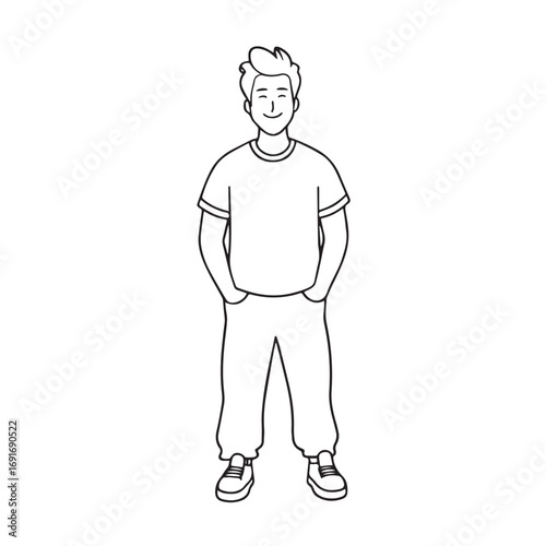 Handsome Man Black and White Illustration Vector Image Male Portrait Fashion Sketch Line Art Design	

