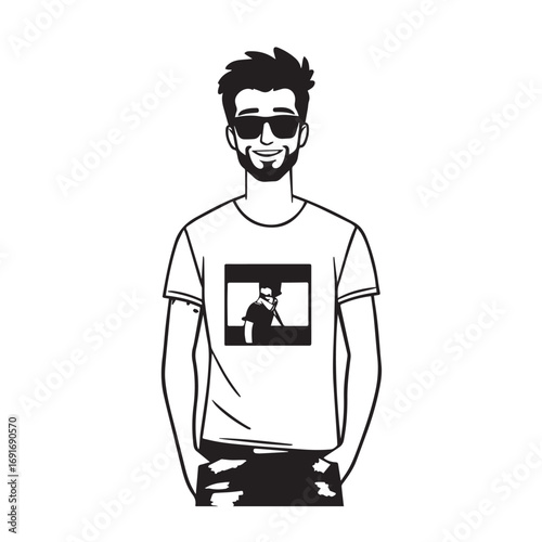 Handsome Man Black and White Illustration Vector Image Male Portrait Fashion Sketch Line Art Design	
