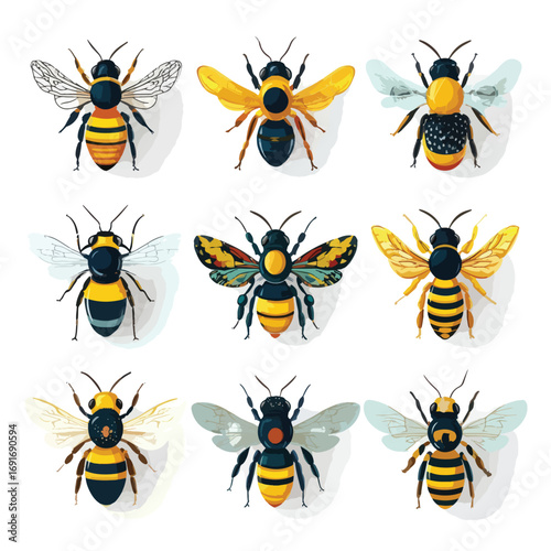 set of funny cartoon bee