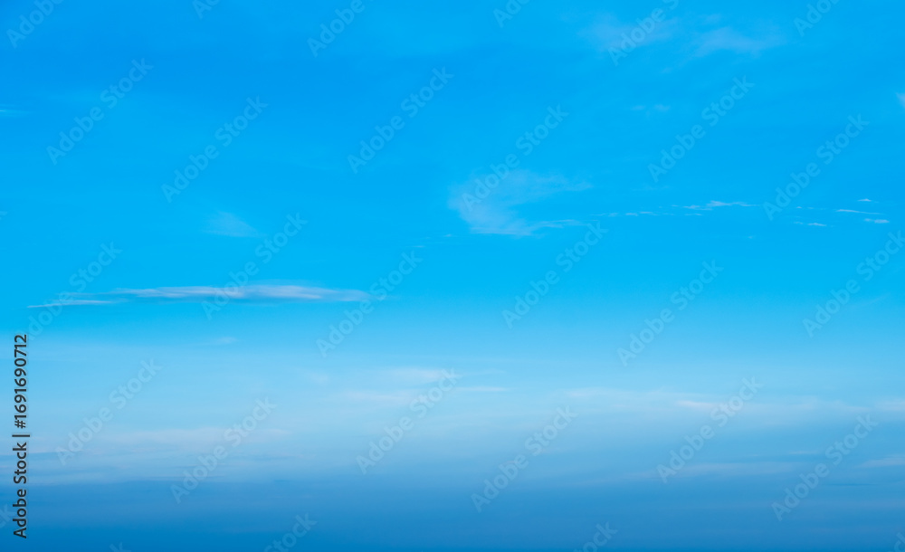 Fototapeta premium Panorama of cloud clear sky background for summer vacation concept at ocean and summer sea water with sunlight of beautiful cloudy 