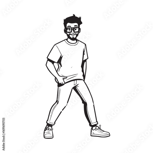Handsome Man Black and White Illustration Vector Image Male Portrait Fashion Sketch Line Art Design	
