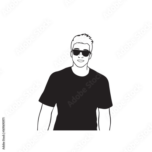 Handsome Man Black and White Illustration Vector Image Male Portrait Fashion Sketch Line Art Design	
