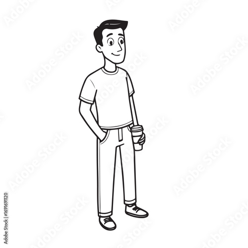 Handsome Man Black and White Illustration Vector Image Male Portrait Fashion Sketch Line Art Design	
