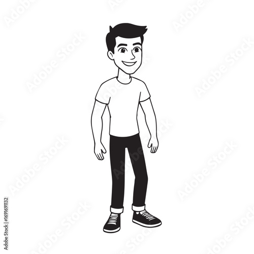 Handsome Man Black and White Illustration Vector Image Male Portrait Fashion Sketch Line Art Design	
