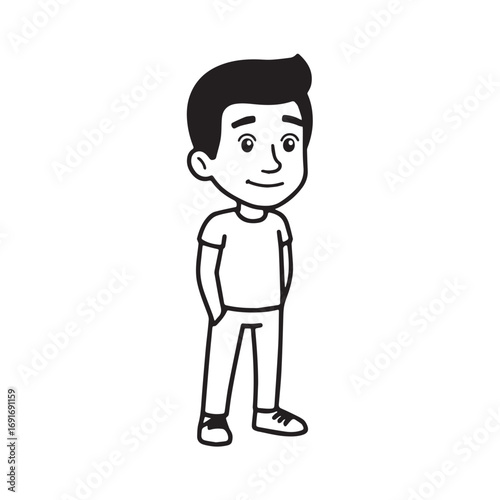 Handsome Man Black and White Illustration Vector Image Male Portrait Fashion Sketch Line Art Design	
