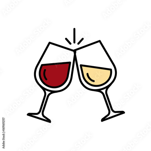 Toasting Wine Glasses with Red and White Wine Illustration