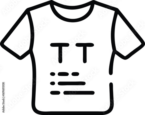 Tshirt outline icon with letters and list, clothing line art