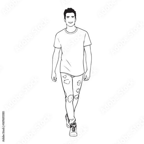 Handsome Man Black and White Illustration Vector Image Male Portrait Fashion Sketch Line Art Design	