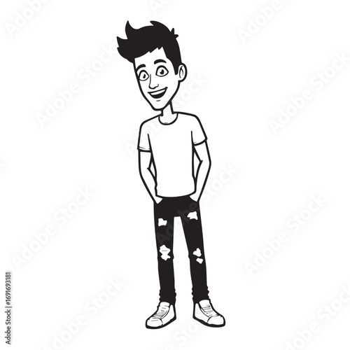 Handsome Man Black and White Illustration Vector Image Male Portrait Fashion Sketch Line Art Design	