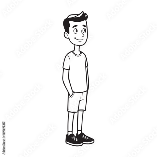 Handsome Man Black and White Illustration Vector Image Male Portrait Fashion Sketch Line Art Design	