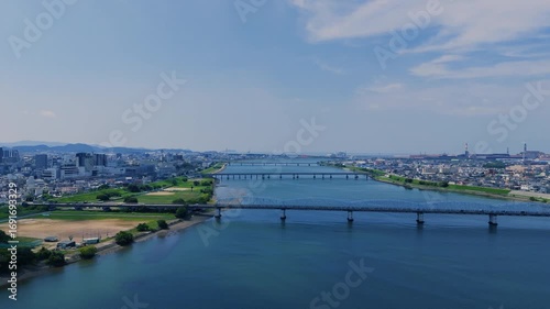 Wallpaper Mural 「紀の川空撮」和歌山県和歌山市 Aerial View of Kino River in Wakayama City, Japan Torontodigital.ca
