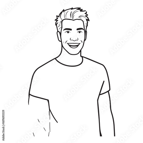 Handsome Man Black and White Illustration Vector Image Male Portrait Fashion Sketch Line Art Design	