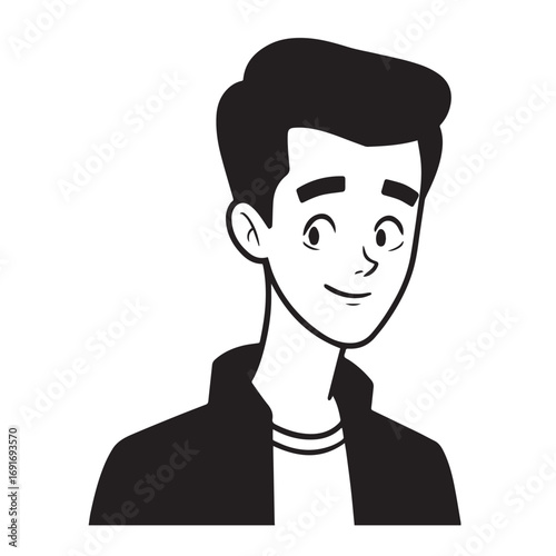 Handsome Man Black and White Illustration Vector Image Male Portrait Fashion Sketch Line Art Design	