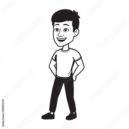 Handsome Man Black and White Illustration Vector Image Male Portrait Fashion Sketch Line Art Design	
