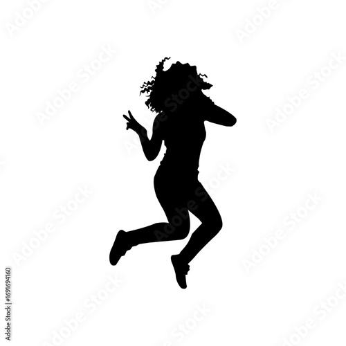 A dynamic silhouette of a woman mid-jump, exuding happiness and energy.