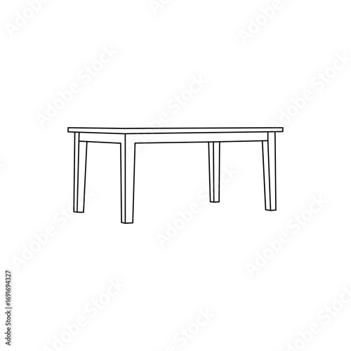 A clean, simple line drawing of a rectangular dining table.