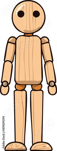 Cartoon wooden figure standing upright.