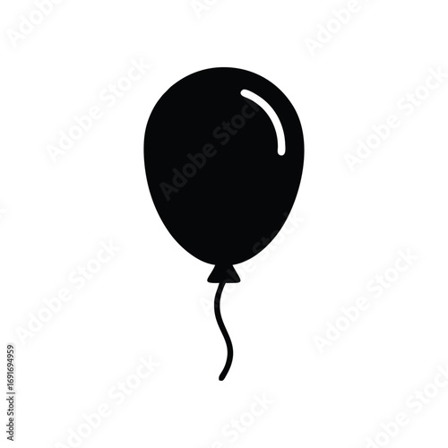 A simple black silhouette icon of a party balloon with a string, isolated on a plain white background.