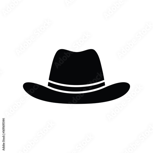 Silhouette of a classic cowboy hat with a wide brim and a decorative band around the crown.