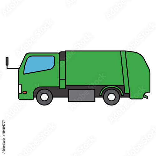 ゴミ収集車　パッカー車　イラスト　ベクター　シンプル　緑
