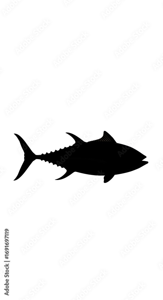 Fototapeta premium Silhouette of a tuna fish, isolated on a white background. This elegant siluet captures the powerful form of the ocean's bounty