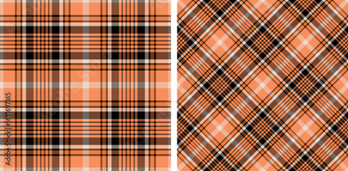 Seamless orange color check pattern. Repeating patern plaid. Checkered design for prints. Repeated tartan fabric. Vector scottish fabriс. Ekose texture. Madras flannel. Checker line. Stripe gingham
