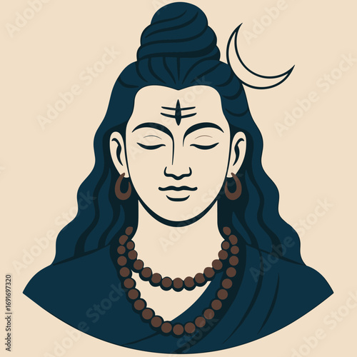 Meditating Lord Shiva with trident and crescent moon