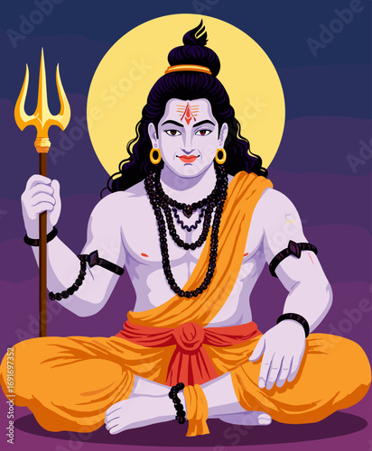 Divine Lord Shiva meditating with trident