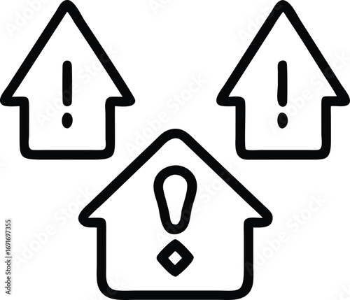 Warning arrows icon, error notification symbol in simple outline style