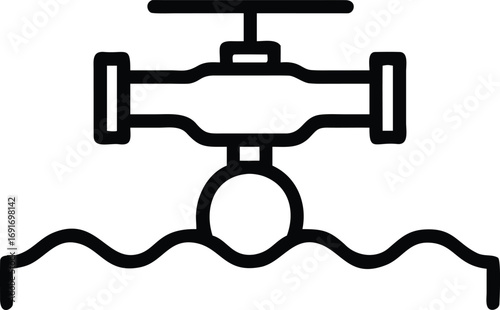 Water valve icon, pipe system line art, irrigation control design