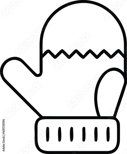 Winter mitten outline vector, winterwear line art, holiday accessory, minimalist design