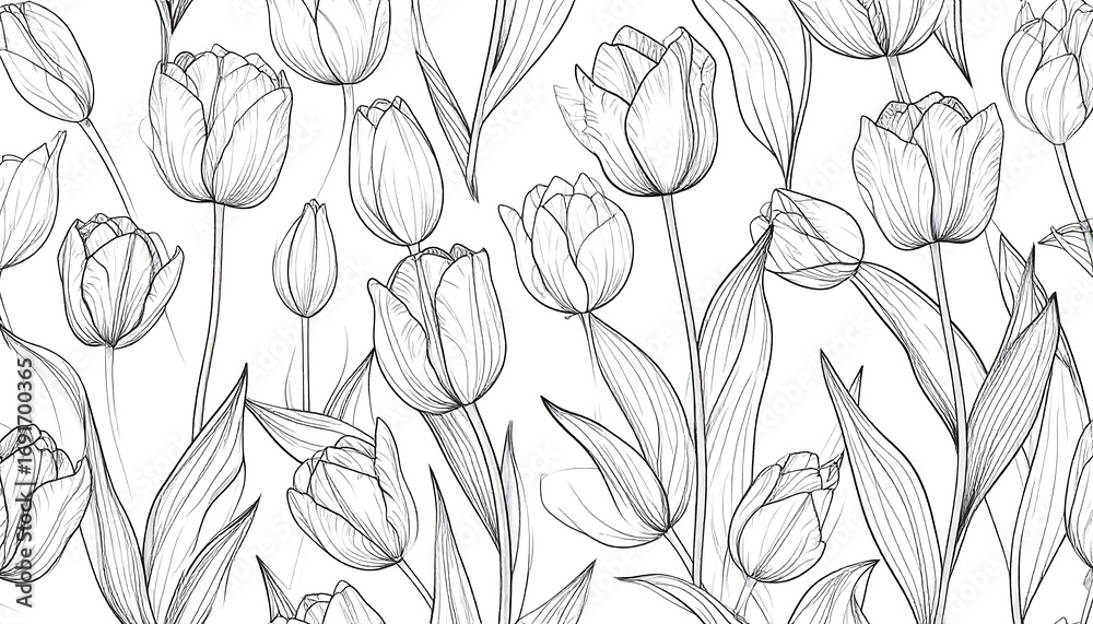 Line art tulips pattern/background