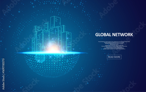 Abstract global technology background. Futuristic data network representation. Digital innovation concept for your design.