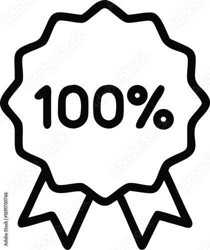 Vector illustration of a badge icon featuring a prominent "100%" text in bold, circular design.