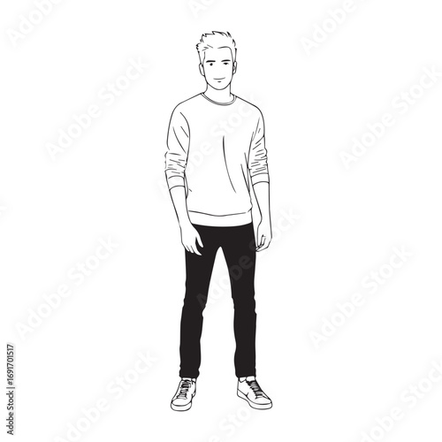 Handsome Man Black and White Illustration Vector Image Male Portrait Fashion Sketch Line Art Design	