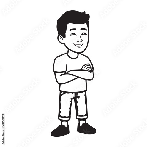 Handsome Man Black and White Illustration Vector Image Male Portrait Fashion Sketch Line Art Design	