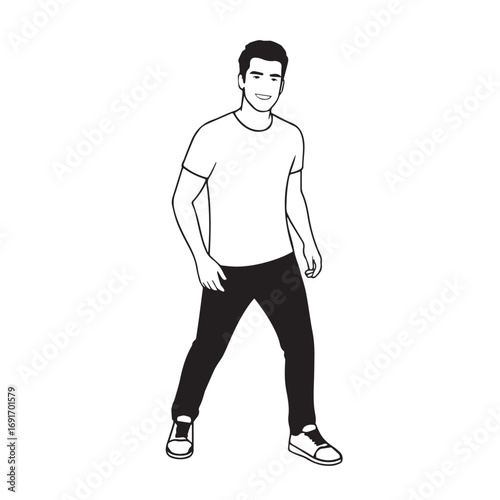 Handsome Man Black and White Illustration Vector Image Male Portrait Fashion Sketch Line Art Design	