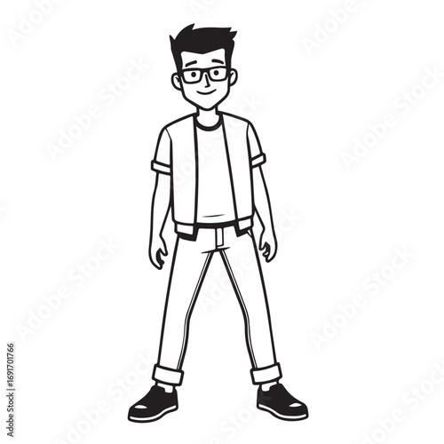 Handsome Man Black and White Illustration Vector Image Male Portrait Fashion Sketch Line Art Design	