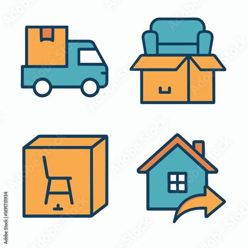 Moving house transportation service delivery truck boxes.