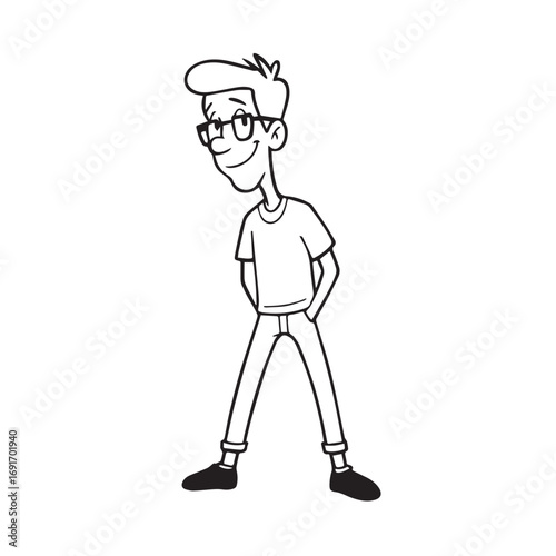 Handsome Man Black and White Illustration Vector Image Male Portrait Fashion Sketch Line Art Design	