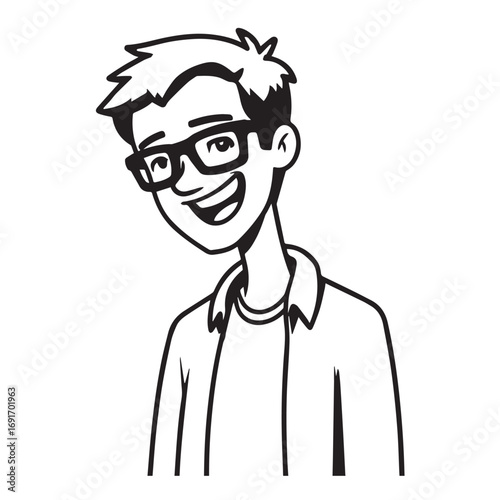 Handsome Man Black and White Illustration Vector Image Male Portrait Fashion Sketch Line Art Design	