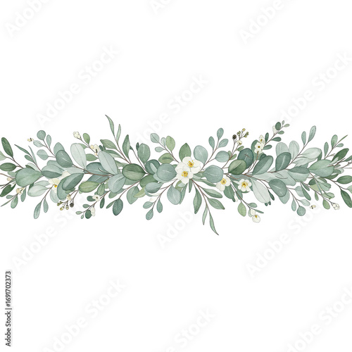Wallpaper Mural Elegant Watercolor Greenery and White Flower Garland Border on Transparent Background Perfect for Wedding Invitations Cards and Digital Designs Torontodigital.ca