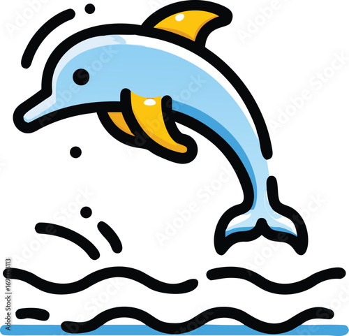 Stylized dolphin jumping above water, representing aquatic movement and energy.