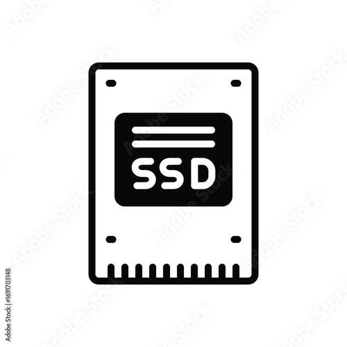 Black solid icon for ssd disk drive