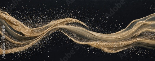 Abstract gold sand swirling on black background