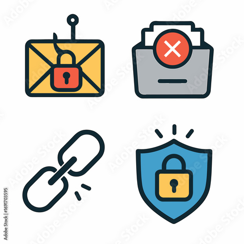 Security Icons - Lock, File, Chain, Shield.