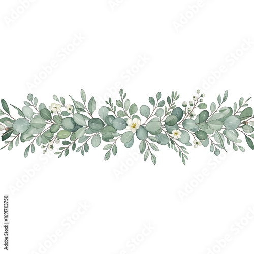 Wallpaper Mural Elegant Watercolor Greenery Garland with White Flowers on Black Background: Perfect for Wedding Invitations, Spring Decorations, and Floral Design Torontodigital.ca