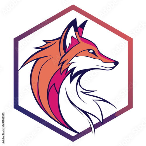 Abstract neon gradient hexagon fox head logo design with vibrant colors
