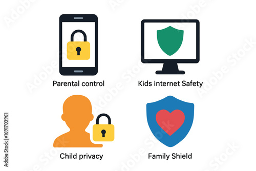 Icons Representing Online Safety for Children and Families.