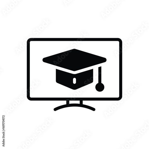 Black solid icon for computer degree